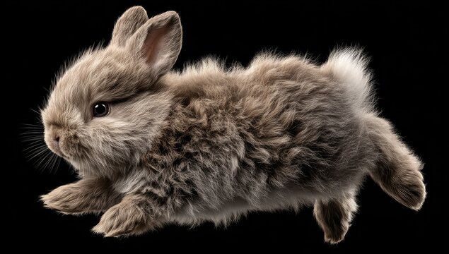 Fluffy brown bunny in mid-leap - Powered by Adobe