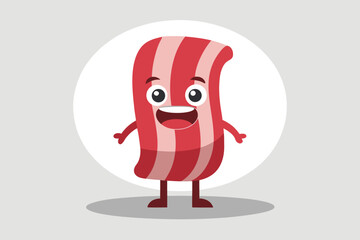 Happy Cartoon Bacon Strip Character with Smiling Face and Small Legs Arms