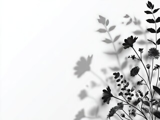 Naklejka premium Black and white floral shadow design