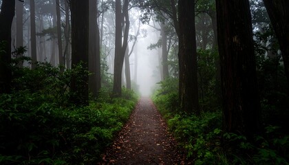 Obraz premium Misty Forest Path, Nature Trail Scene