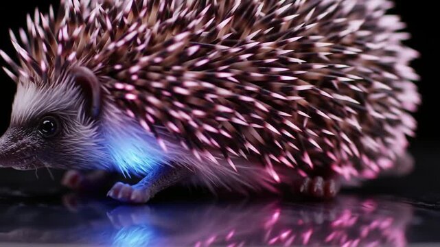 Glowing Hedgehog on Dark Reflective Surface