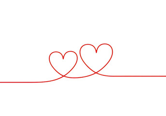 Two red hearts connected by a single continuous line, symbolizing love and connection, isolated on transparent background