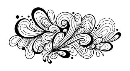 Hand Drawn Abstract Doodle Swirl Pattern, Organic Wavy Lines and Curves Background in black and white.