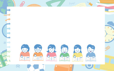 小学生の子供の勉強をイメージしたかわいいシンプルなノート・メモ帳のフレーム背景イラスト