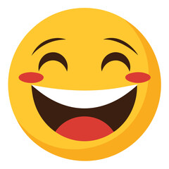 Obraz premium of a Laughing Yellow Emoji Face with Rosy Cheeks and Closed Eyes