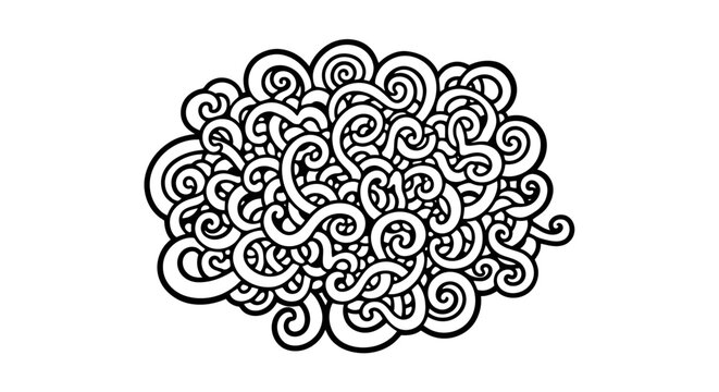 Abstract Tangled Swirling Lines Forming an Intricate Pattern, Complex Concept, Isolated White Background