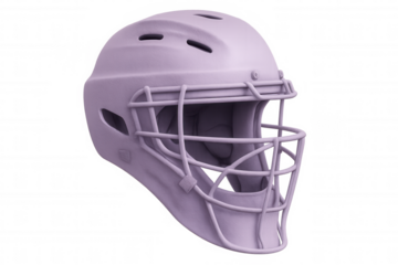 3d rendering of a lavender catcher's helmet, providing protection and visibility on a transparent background