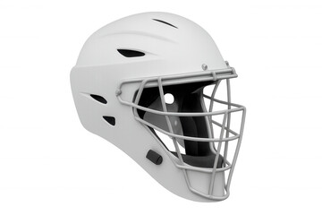 Fototapeta premium Baseball catcher wearing protective headgear, transparent background highlighting safety gear with clean design potential