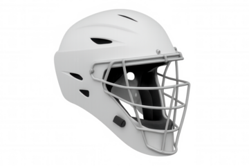 Baseball catcher wearing protective headgear, transparent background highlighting safety gear with clean design potential