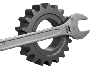 Isolated Gear with wrench symbol of engineering, technology, industry, or manufacturing concept