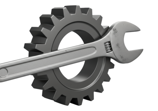Isolated Gear with wrench symbol of engineering, technology, industry, or manufacturing concept
