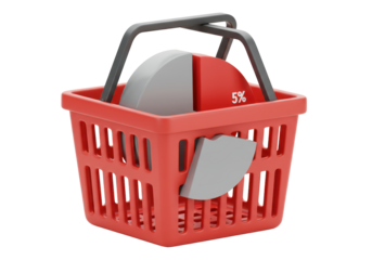 Isolated conceptual shopping basket with data chart for marketing or business purposes