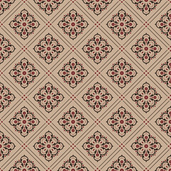 Ornate Repeating Floral Motif Damask Style Seamless Pattern Template