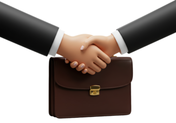 Isolated business handshake over brown briefcase, dealmaking and professional service design
