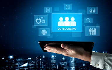 Outsourcing concept showing collaboration, delegation, global workforce, productivity, and task management through remote teams and external service providers Vouch