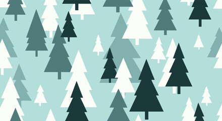 Chic modern minimalist Christmas tree pattern design with cool blue and green tones