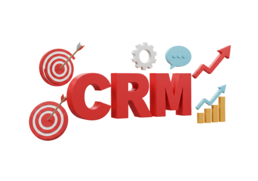 Isolated CRM concept visualization depicting objectives, communication, strategy, and growth