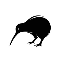 Kiwi Bird Logo With Smooth Curved Outline, Simple Vector Black Silhouette