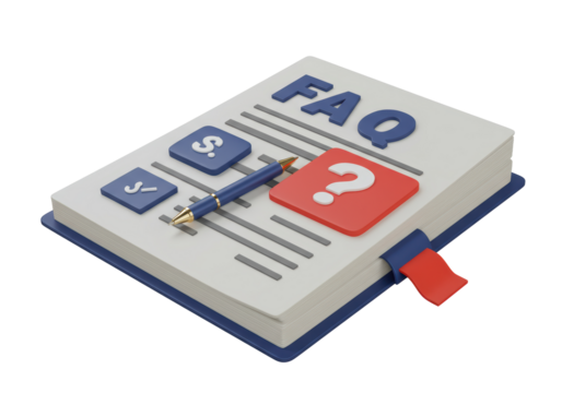 Isolated FAQs page concept, help and question, documentation or manual, with blue pen