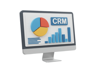 Isolated data monitor with CRM data, pie chart, and column chart for business metrics