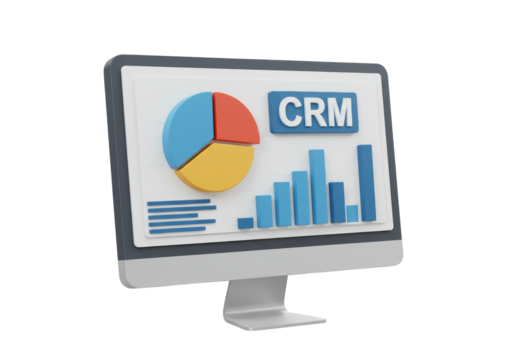 Isolated data monitor with CRM data, pie chart, and column chart for business metrics