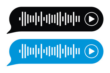 Voice message, audio chat interface and record play bubble, vector messenger playback. Voice message icon of microphone button and sound wave of recording listen in eps 10.