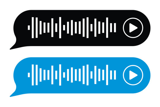 Voice message, audio chat interface and record play bubble, vector messenger playback. Voice message icon of microphone button and sound wave of recording listen in eps 10.