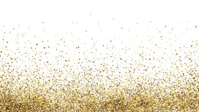 Gold glitter confetti bursts downward on white