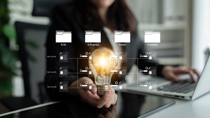 Task workflow system showing document progress through stages. Task tracking improves productivity,...