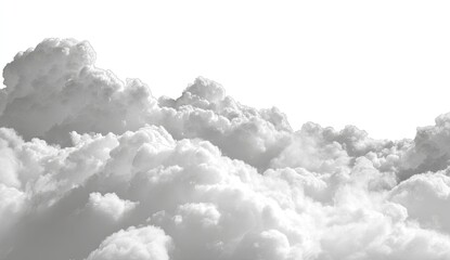 Monochrome cloudscape against a white background.  Fluffy, textured clouds fill the image, creating a sense of height and depth