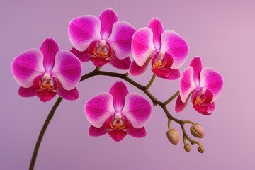 Orchid Blossom: A delicate branch of vibrant pink orchids unfolds, showcasing their intricate petals and elegant form against a soft gradient backdrop.