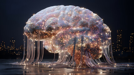 Digital sculpture human brain futuristic neural mind intelligence futuristic technology.
