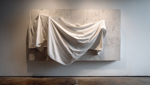 Cream-colored draped cloth on a slab - Powered by Adobe