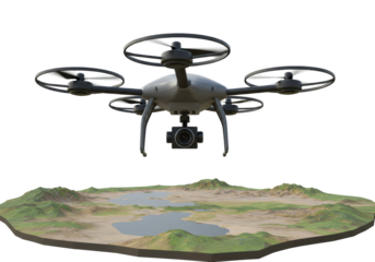 Isolated aerial view drone hovering over a mountainous terrain landscape on a sunny day