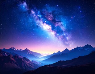 Mountain peaks under a vibrant night sky