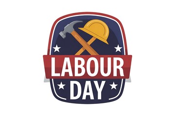 Celebrate Labour Day with this vibrant badge featuring construction tools and stars, perfect for promotions