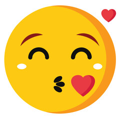 Fototapeta premium Yellow Kissing Face Emoji with Hearts Love, Romance, Affection, Expressing Affection