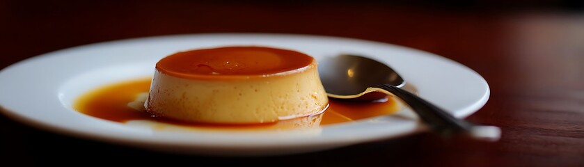 Creamy custard dessert with caramel topping.