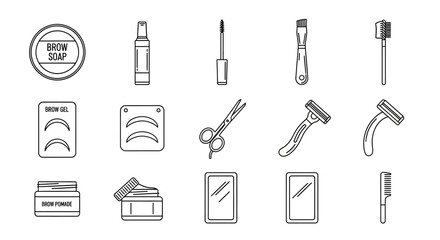 Collection of Eyebrow Grooming Tools and Products Outlined