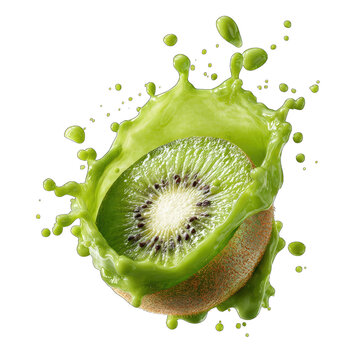 Kiwi slice in a vibrant juice splash