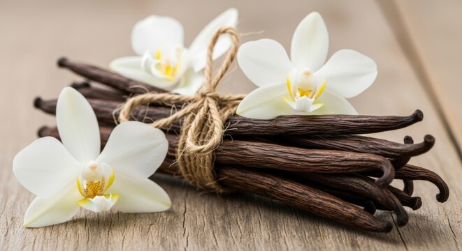 premium vanilla beans and flowers