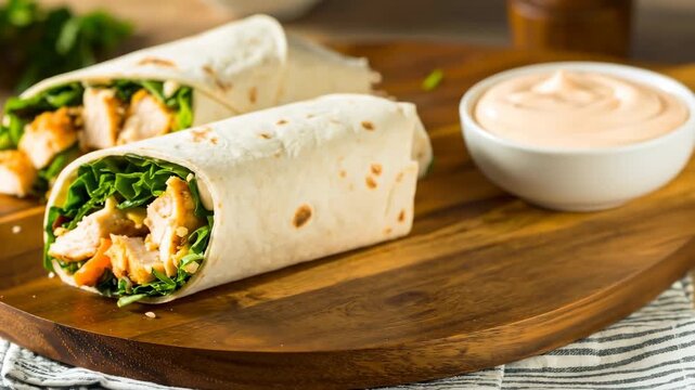 Two chicken wraps with sauce
