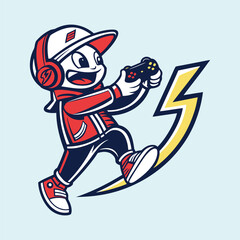 Digital gamer in action: A lively illustration of a digital gamer engrossed in a game, capturing the essence of playful concentration.