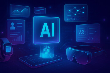 Futuristic ai technology interface with glowing blue data visualizations
