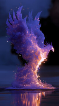 Persian Myth・Spiritual Light-Dust Battle | Golden Photon Streams Clashing with Violet Dark Matter in Nebula, Fire Altar at Convergence, Simurgh Silhouette from Sparks