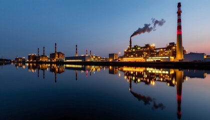 Tranquil Industrial Scene Sunset Over Water