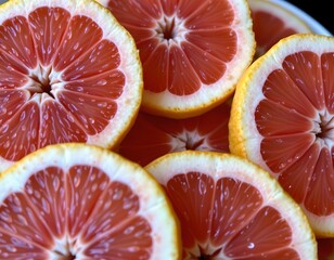 Closeup Juicy Pink Grapefruit Halves with Dewdrops