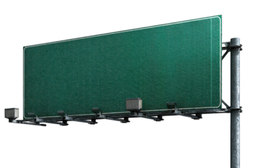 Empty green highway sign on metal post