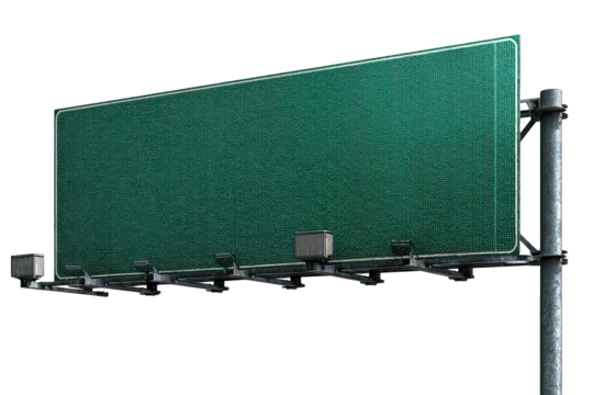 Empty green highway sign on metal post - Powered by Adobe