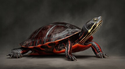 Vibrant Red-Eared Slider Turtle on Neutral Background
